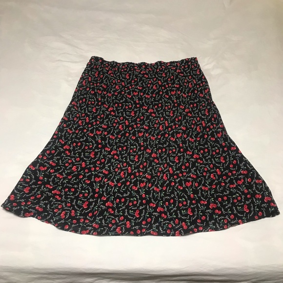 Reversible Black Cherry Print and Black and White Polka Dots Skirt - Picture 1 of 5